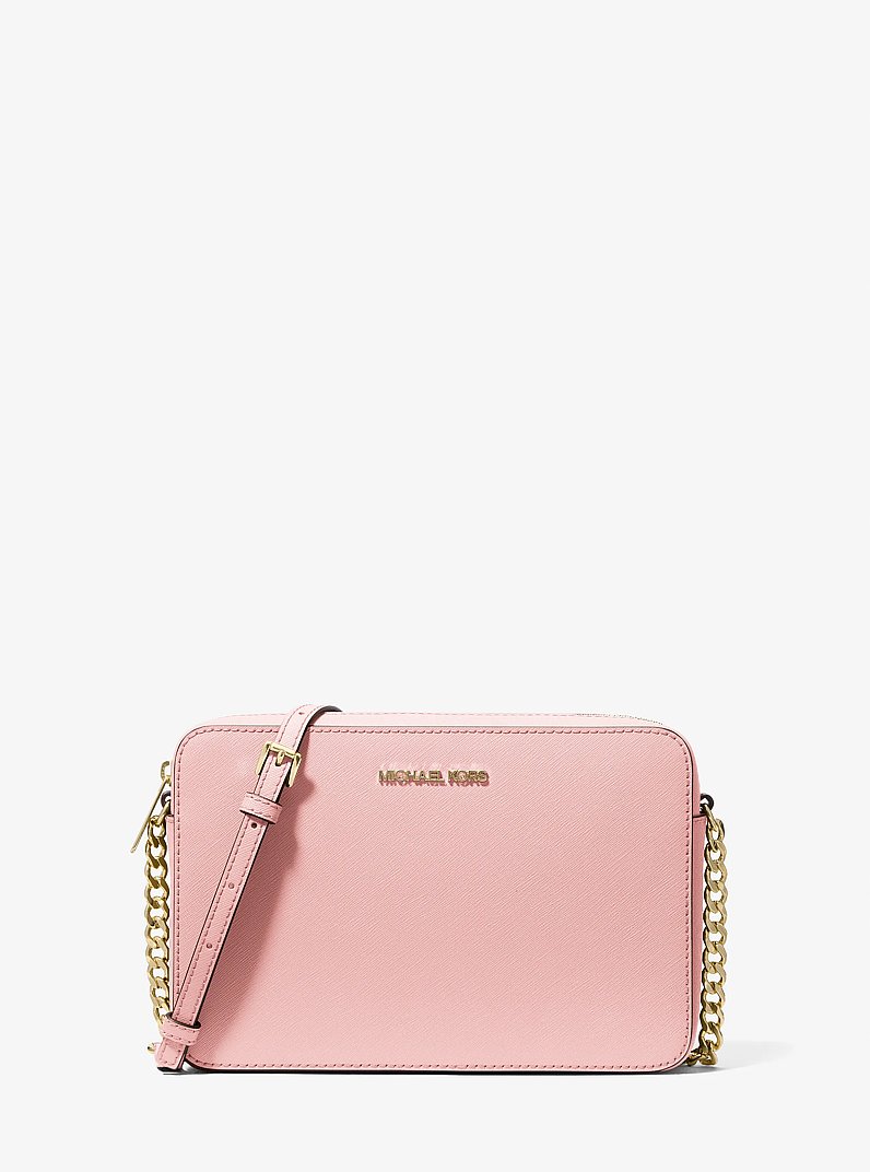 Jet Set Large Saffiano Leather Crossbody Bag in POWDER BLUSH
