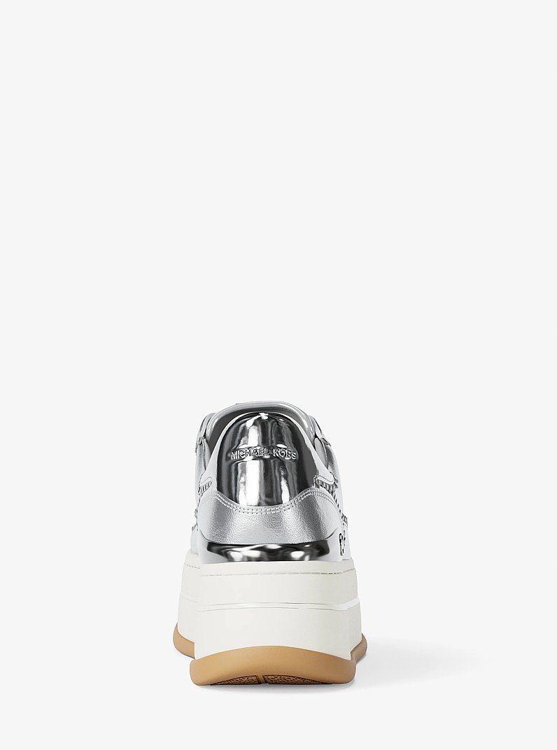 メッシー様 Hayes Embellished Metallic Leather Platform Sneaker in SILVER