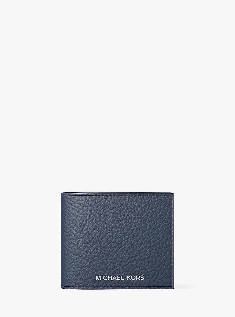 Coffret cadeau avec portefeuille compact en cuir grain&eacute; et porte-cartes &agrave; logo Signature in BLEU MARINE | Michael Kors