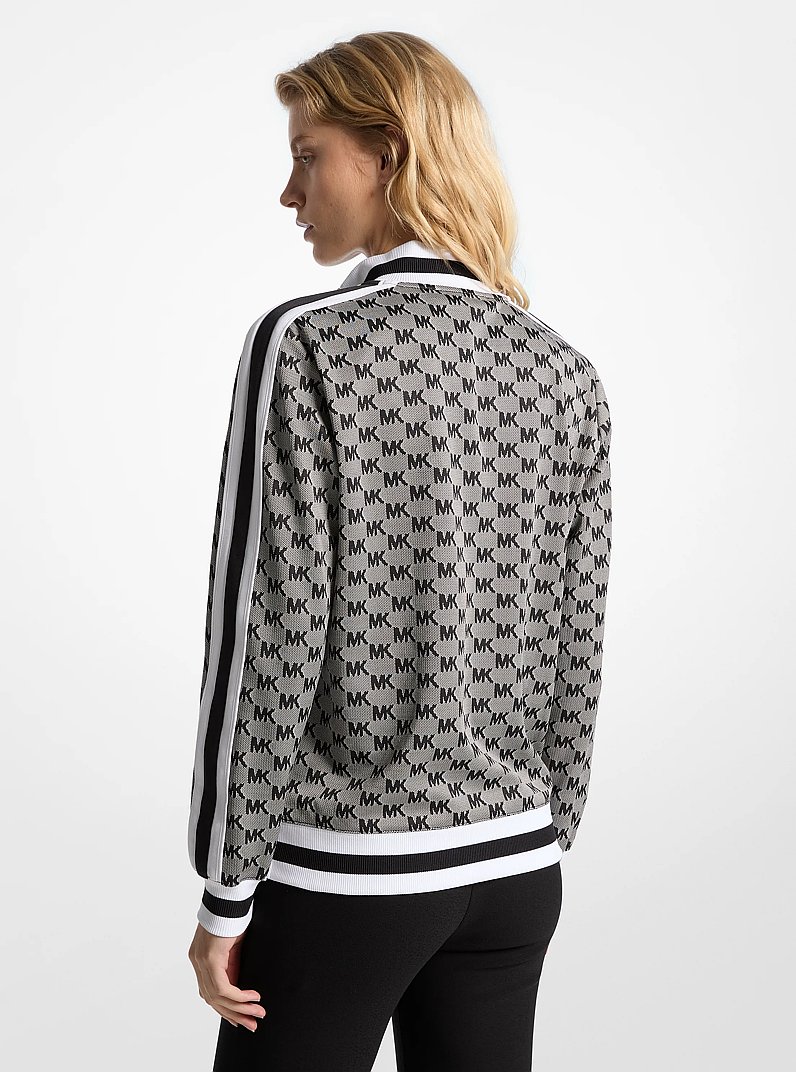 Logo Jacquard Knit Side-Snap Quarter-Zip Sweatshirt in BLACK