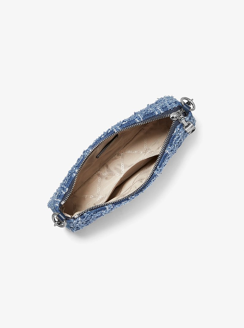 Empire Medium Frayed Denim Chain-Link Pochette in DENIM | Michael Kors