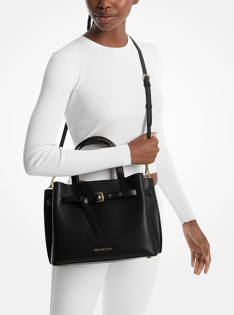 Emilia Large Pebbled Leather Satchel in BLACK | Michael Kors