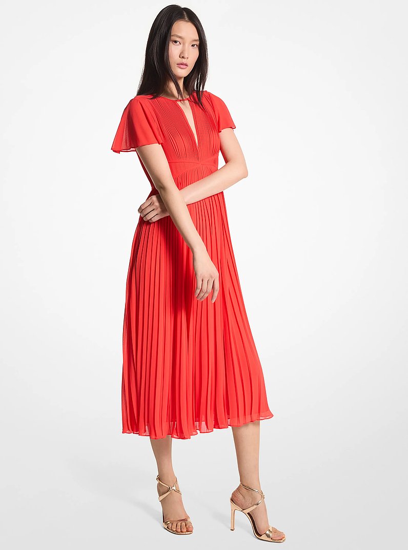 Pleated Georgette Midi Dress