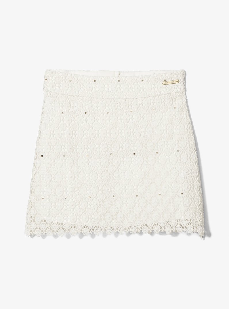 Sequined Cotton Lace Mini Skirt