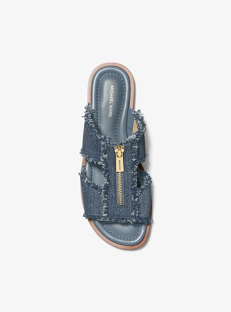 Sandalo slide Berkley in denim sfrangiato in BIANCO/ROSA INTENSO | Michael Kors