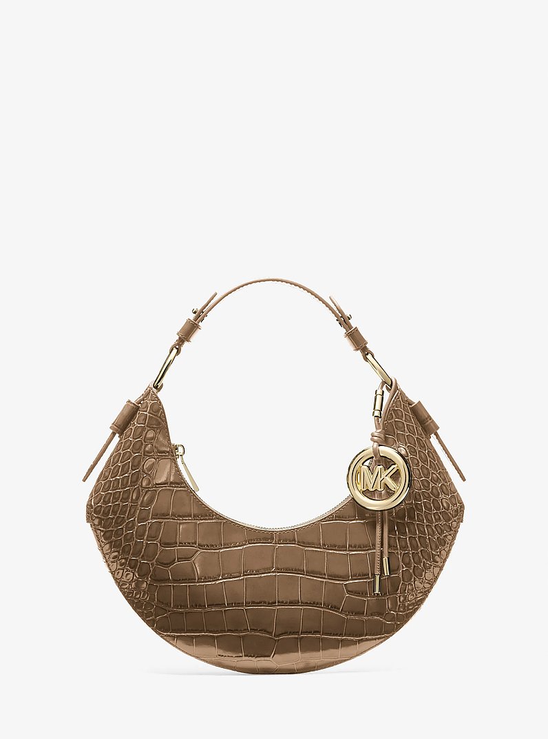 Koa Medium Crocodile Embossed Leather Shoulder Bag in HUSK | Michael Kors