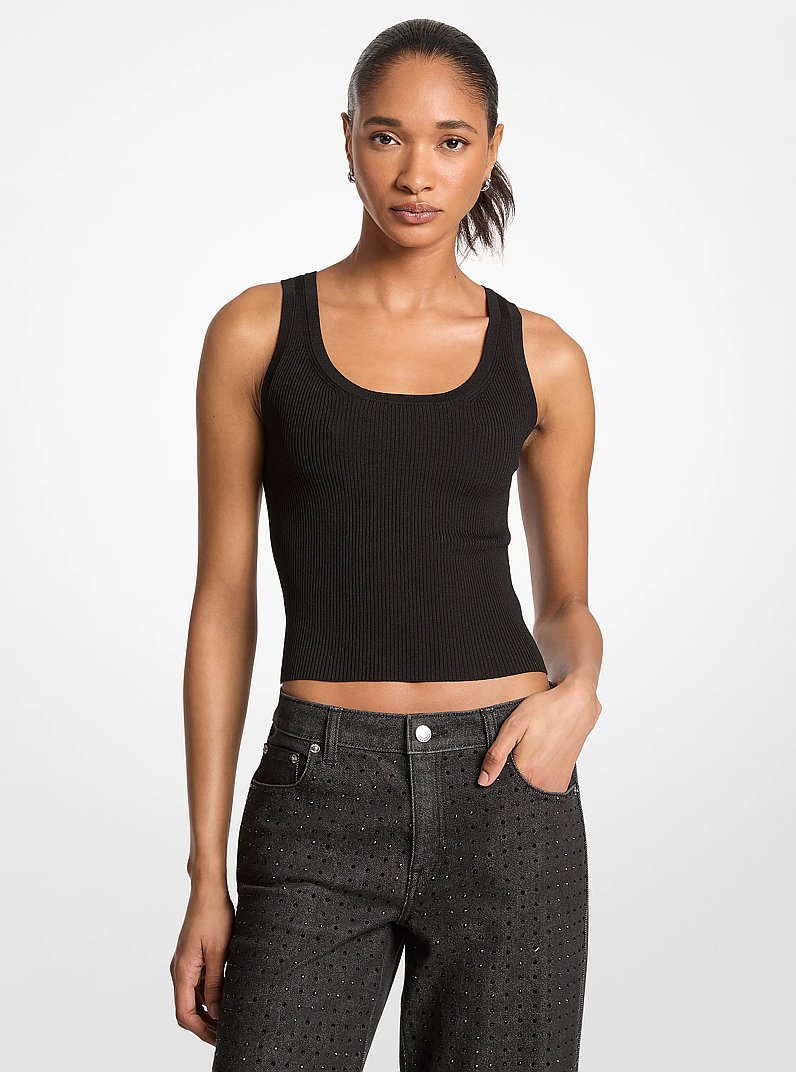 Camiseta sin mangas de viscosa acanalada in NEGRO | Michael Kors
