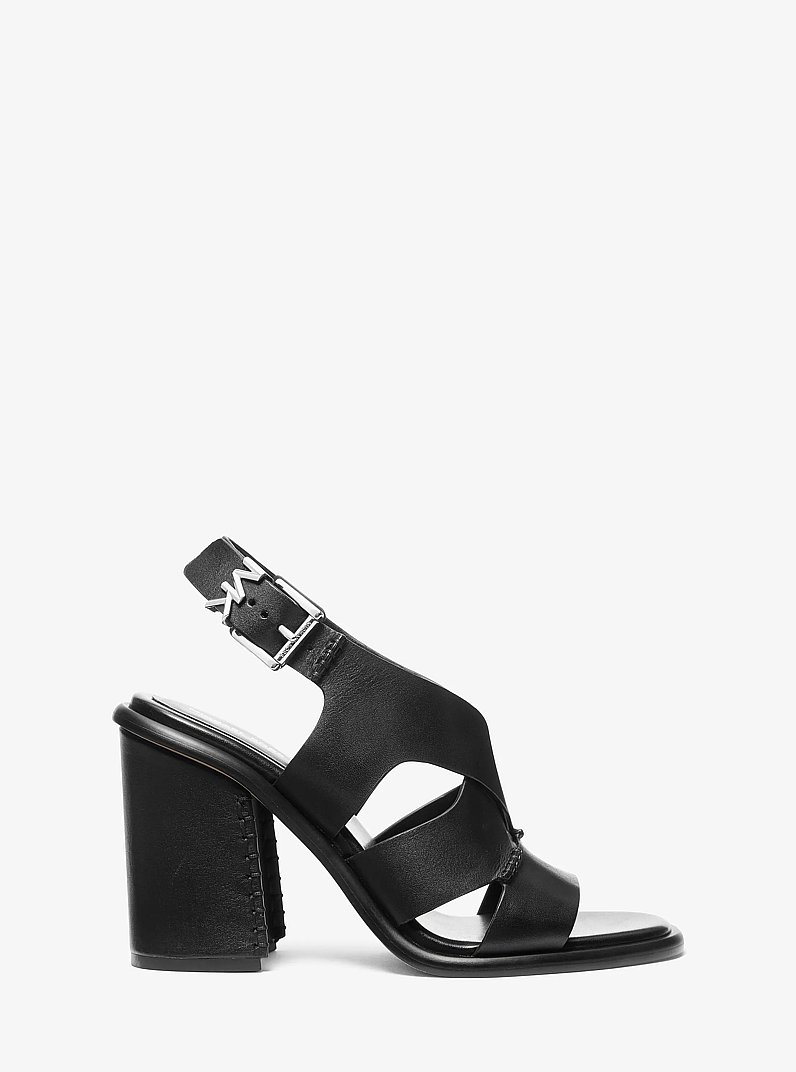 Raven Leather Block Heel Sandal in BLACK | Michael Kors