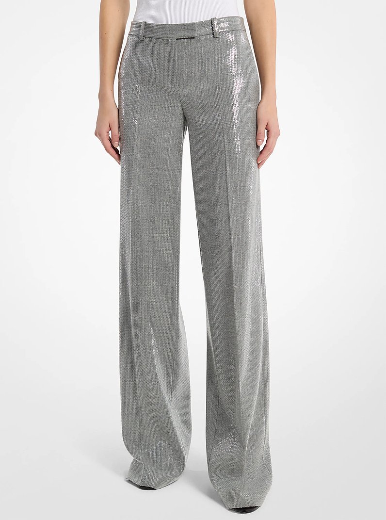 Pantal&oacute;n Camilla ancho de mezcla de lana con lentejuelas in AZUL B&Uacute;NKER/BLANCO/TRANSPARENTE | Michael Kors