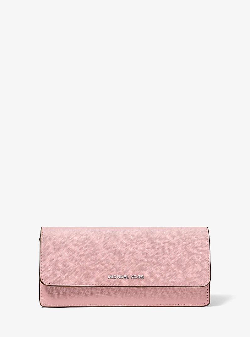 Jet Set Large Saffiano Leather Snap-Front Wallet in SMOKEY ROSE | Michael Kors