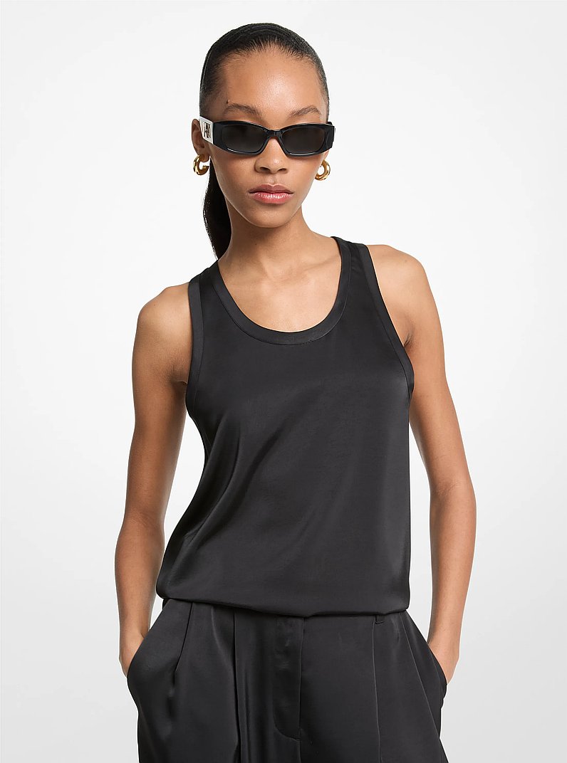 Satin Racerback Tank Top in BLACK | Michael Kors