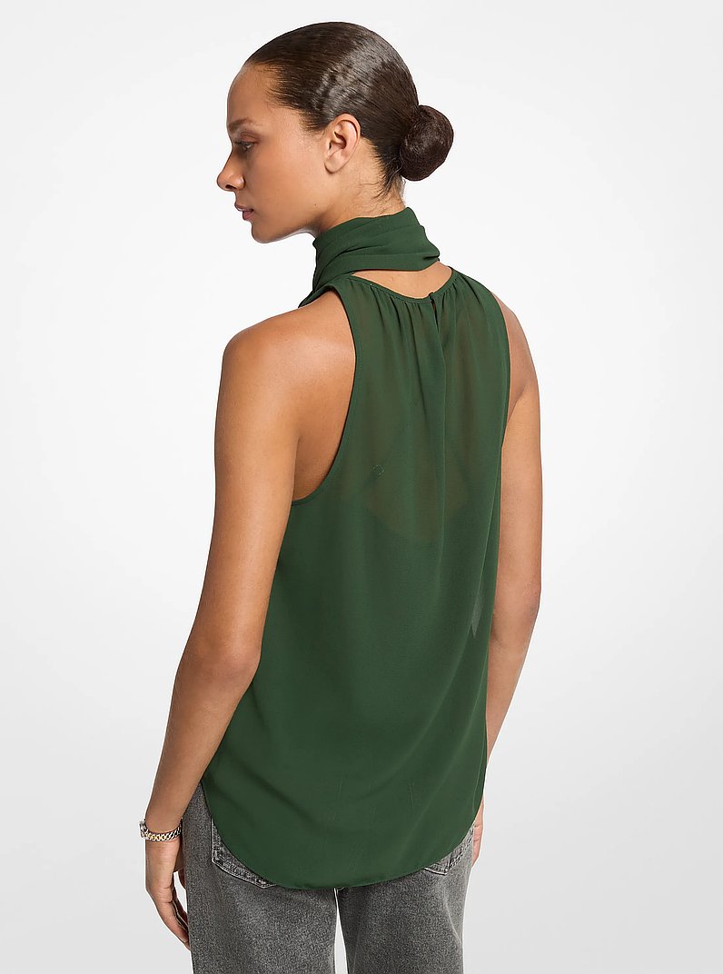 Georgette Sleeveless Scarf Top in DARK MOSS | Michael Kors
