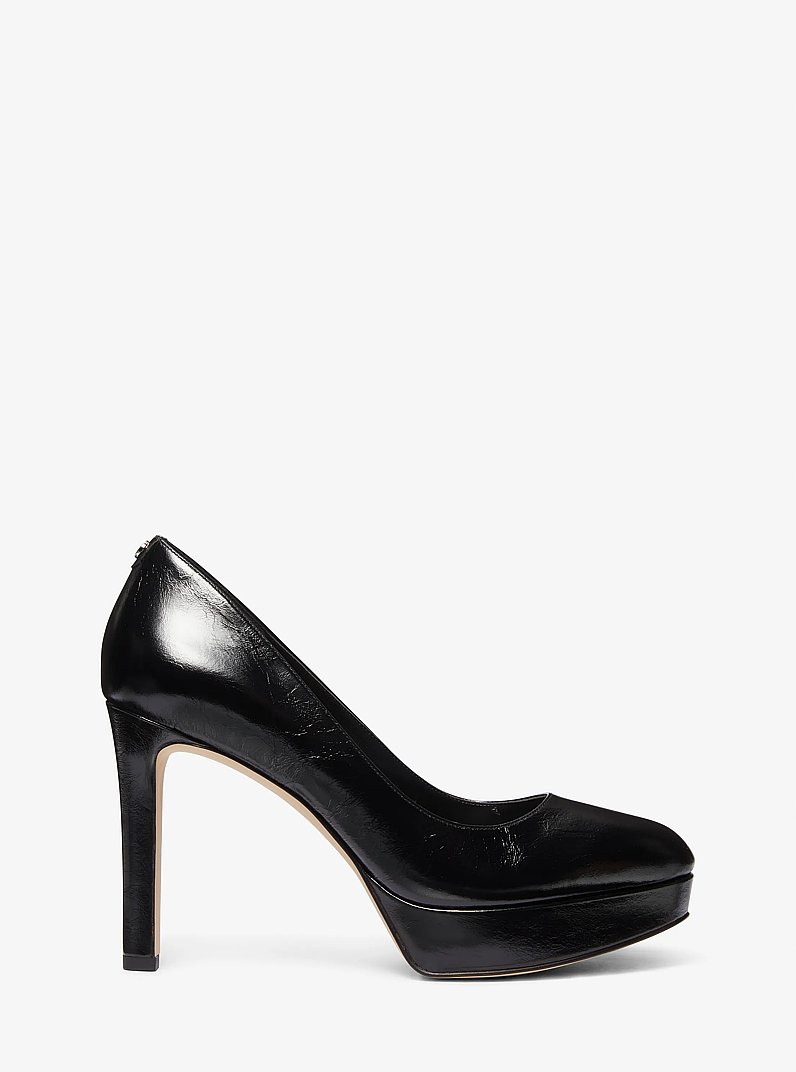 Chantal Crinkled Patent Leather Platform Pump in BLACK | Michael Kors
