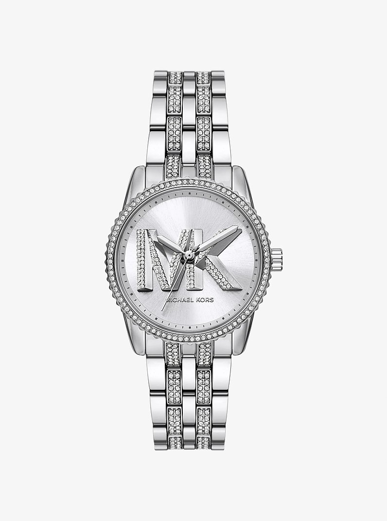 Mini Bryant Pav&eacute; Logo Silver-Tone Watch in SILVER | Michael Kors