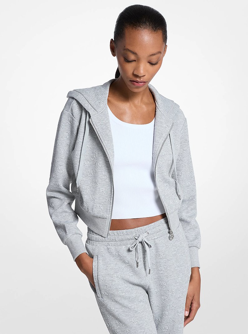 Hoodie court &agrave; fermeture &eacute;clair en jacquard &agrave; logo in GRIS PERLE | Michael Kors