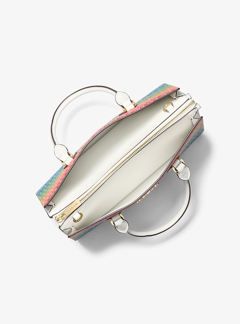 Sheila Medium Rainbow Signature Logo Satchel in RAINBOW | Michael Kors