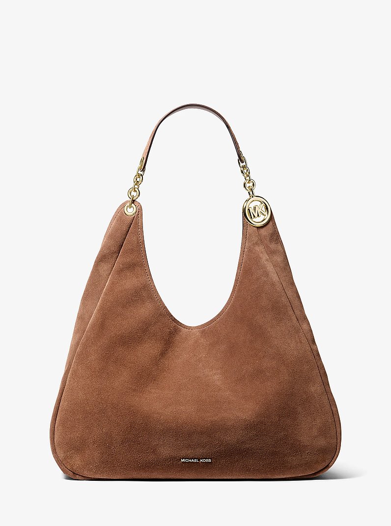 Ellie Large Suede Shoulder Bag in LUGGAGE | Michael Kors