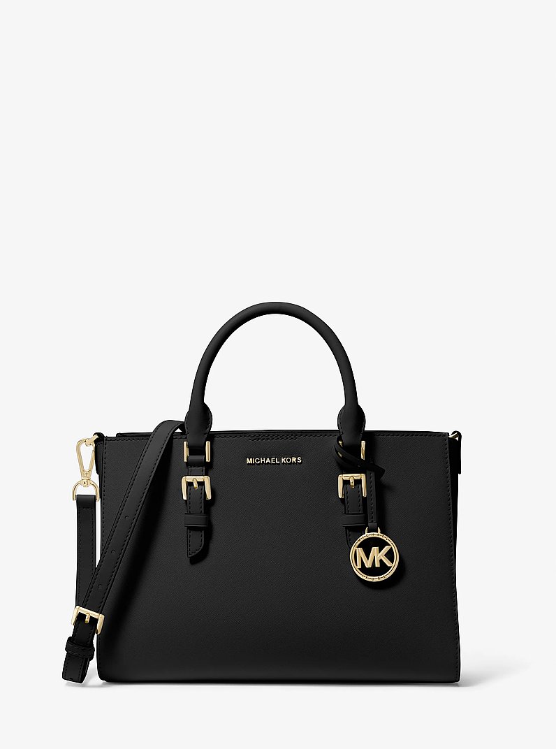Bolso satchel Sally 2 en 1 mediano de cuero saffiano con logotipo in NEGRO | Michael Kors