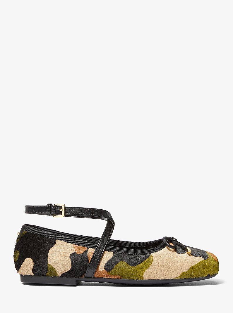 Collette Camouflage Print Calf Hair Ballet Flat in Smoky Olive Multi | Michael Kors