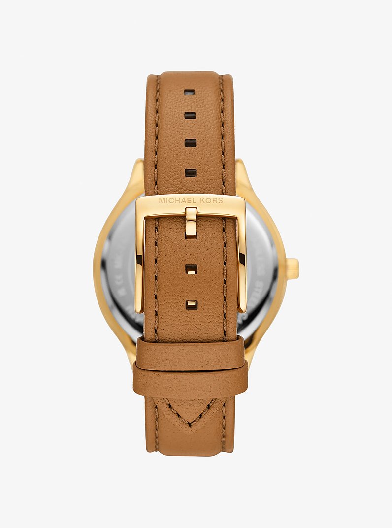 Slim Runway Gold-Tone and Leather Watch in LUGGAGE | Michael Kors