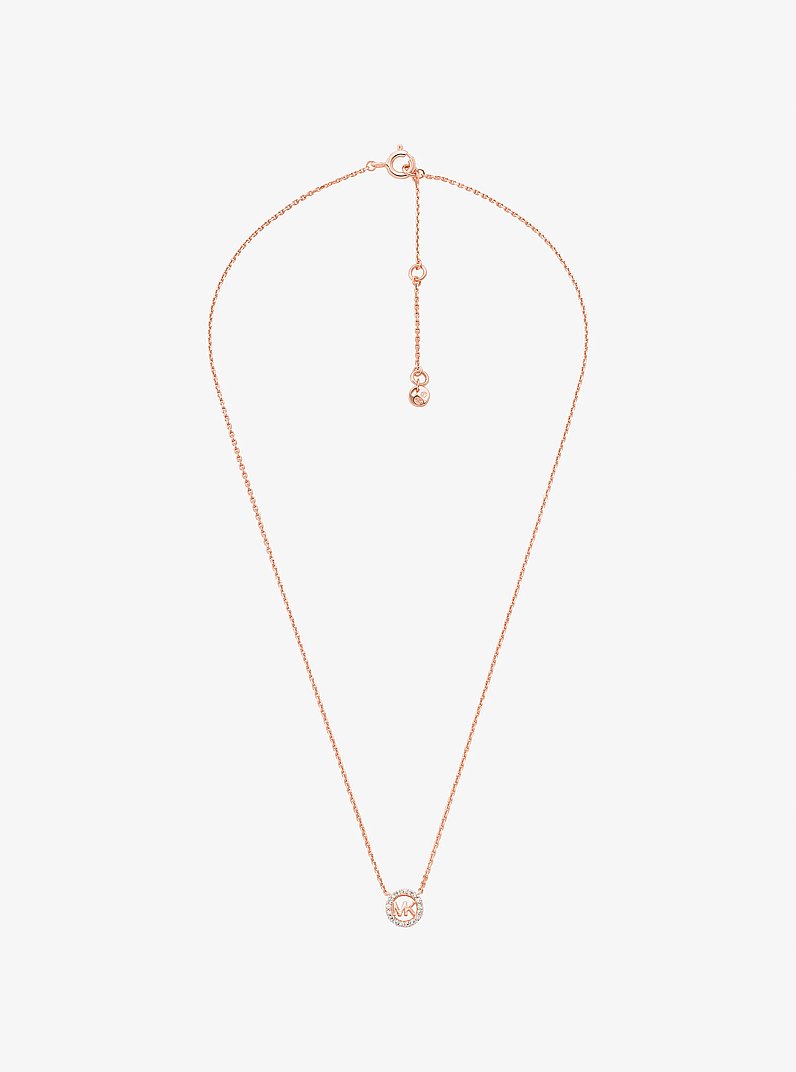 Halskette Fulton und Ohrringe aus Sterlingsilber mit Edelmetallbeschichtung und Pav&eacute;-Logo im Set in ROTGOLDTON | Michael Kors