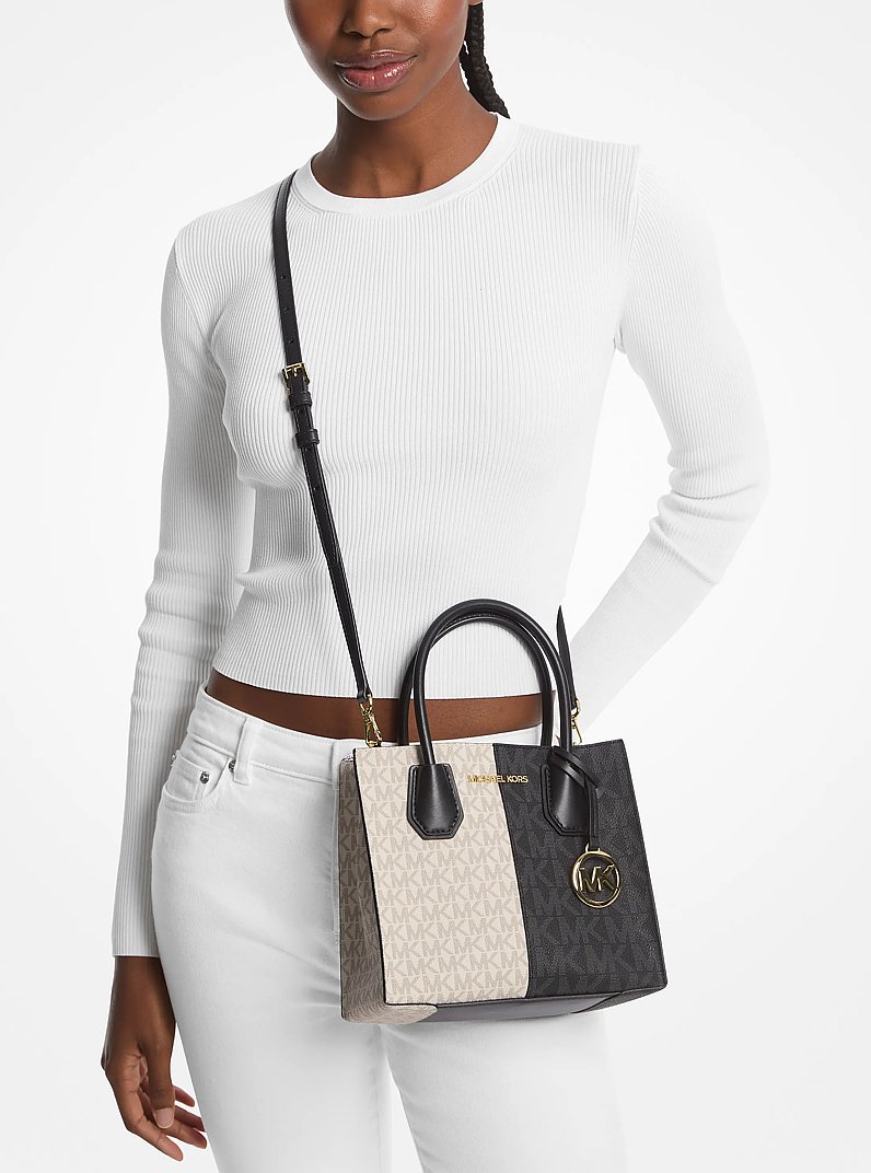 Mercer Medium Two-Tone Logo Crossbody Bag in BLACK COMBO | Michael Kors