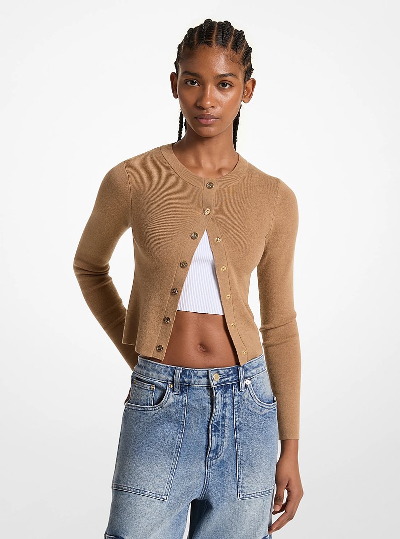 Merino Wool Blend Cardigan in DARK CAMEL | Michael Kors