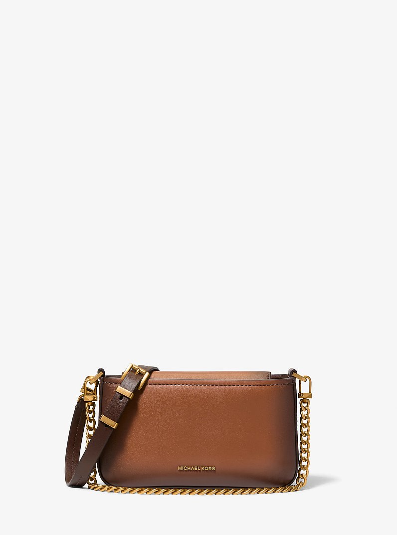 Bryant Small Burnished Leather Convertible Pochette in LUGGAGE | Michael Kors