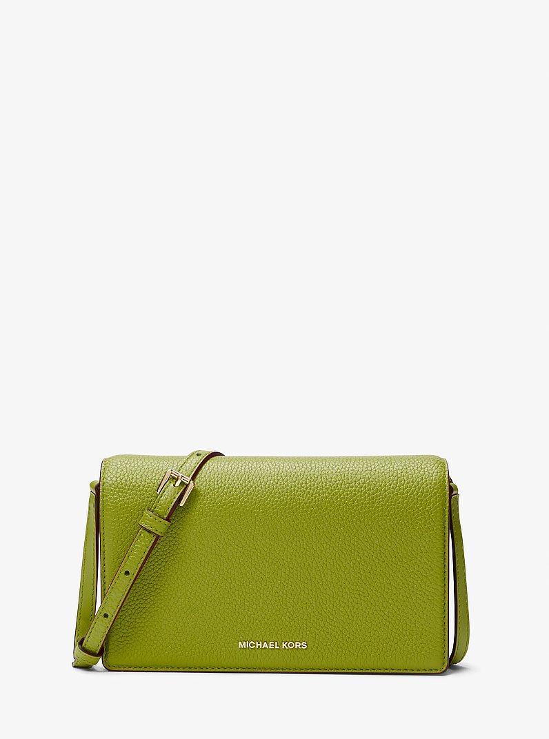 Jet Set Medium Pebbled Leather Front-Flap Crossbody Bag in MEADOW GREEN | Michael Kors