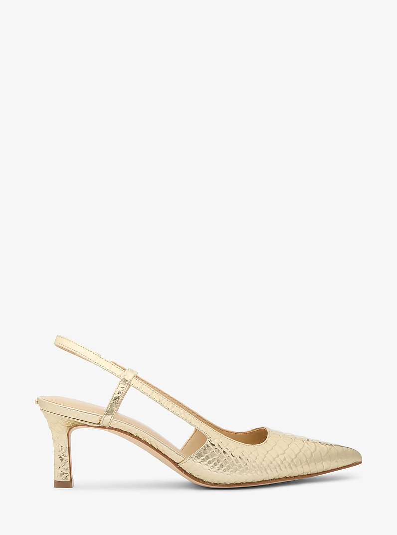 Alora Metallic Snake Embossed Leather Slingback Pump in PALE GOLD | Michael Kors