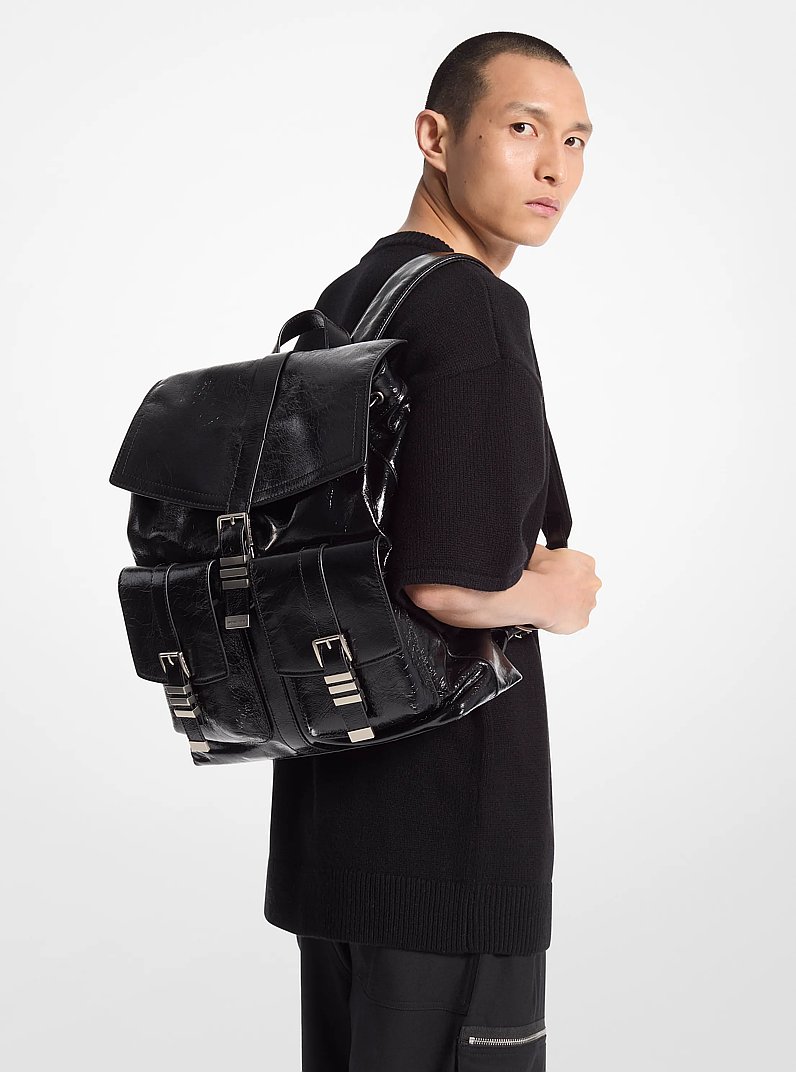 Darrington Large Crackled Leather Backpack in BLACK | Michael Kors