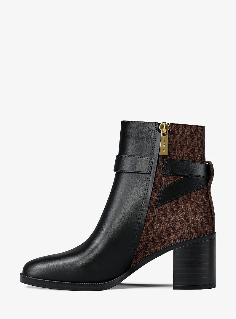 Stivaletto Rachel in pelle e stampa logo con tacco a blocco in NERO/MARRONE | Michael Kors