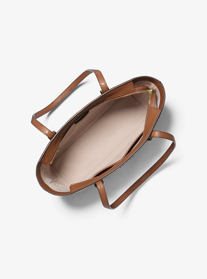Quinn Medium Pebbled Leather Tote Bag in LUGGAGE | Michael Kors