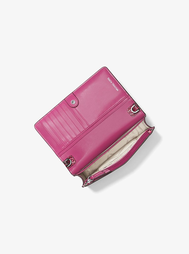 Jet Set Small Snake Embossed Leather Smartphone Crossbody Bag in