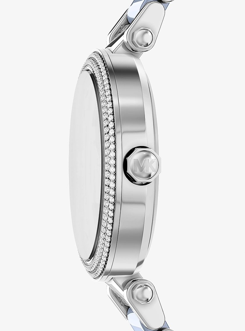 Oversized Parker Pav&eacute; Blue-Tone Watch in SILVER | Michael Kors