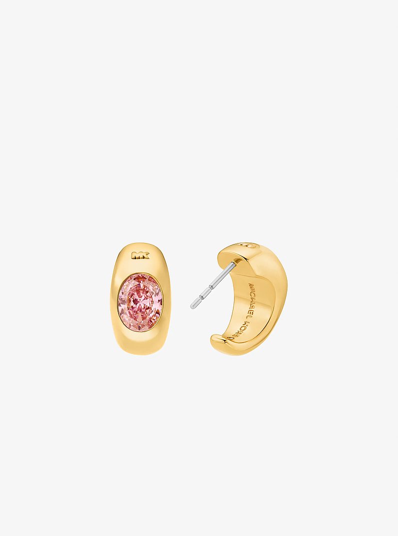 Cubic Zirconia Huggie Hoop Earrings in GOLD/PINK | Michael Kors