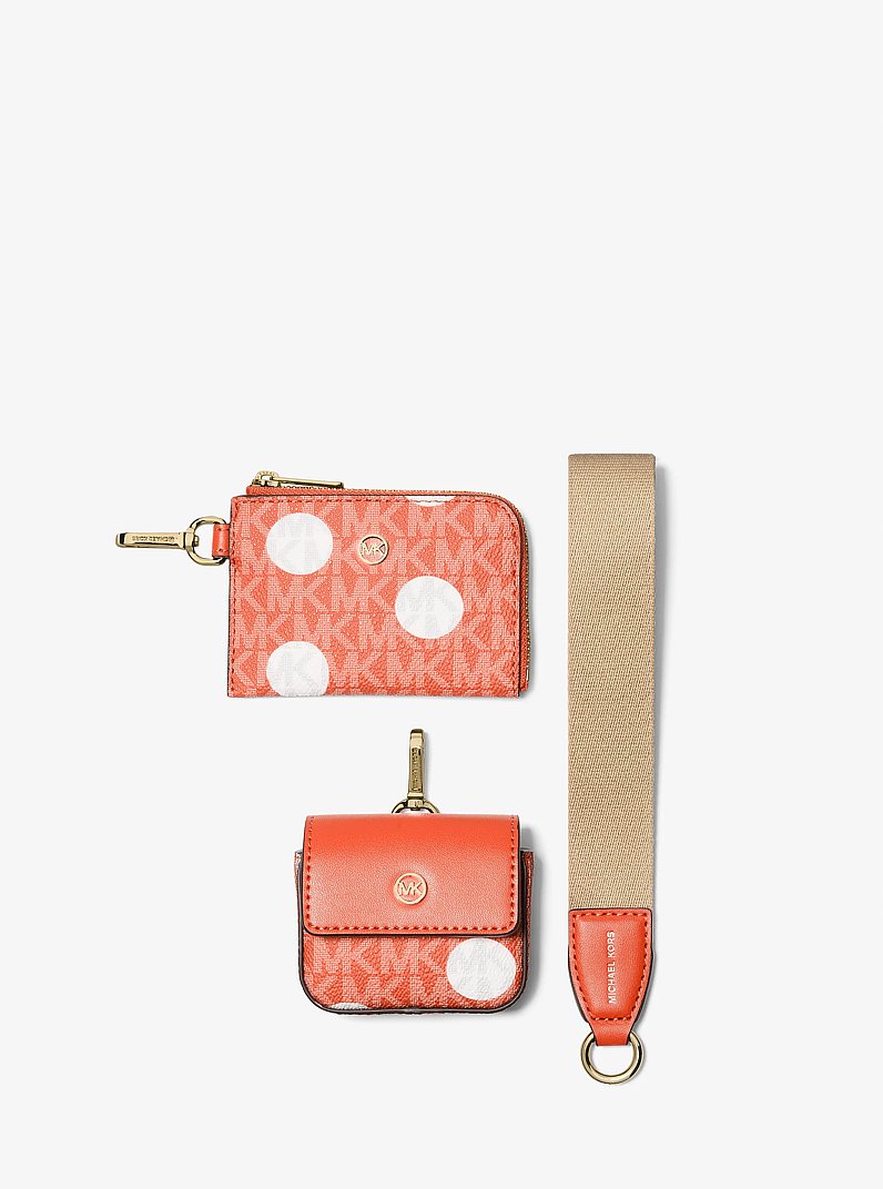 Jet Set Polka Dot Signature Logo Dual Pouch Wristlet in RED CLAY | Michael Kors