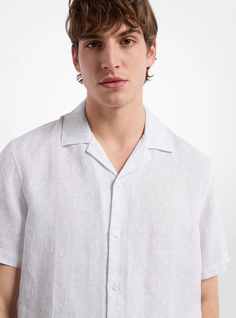 Signature Logo Linen Camp Shirt in WHITE | Michael Kors
