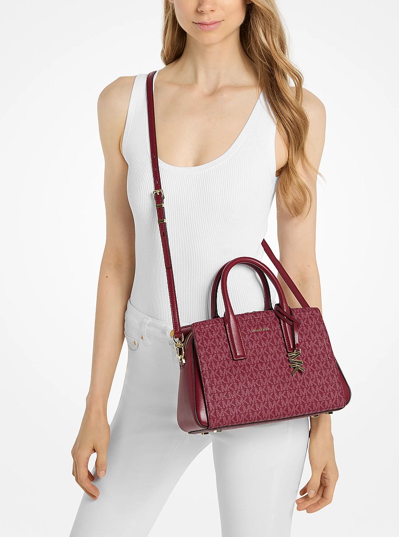 Laila Small Signature Logo Satchel in DEEP RED | Michael Kors