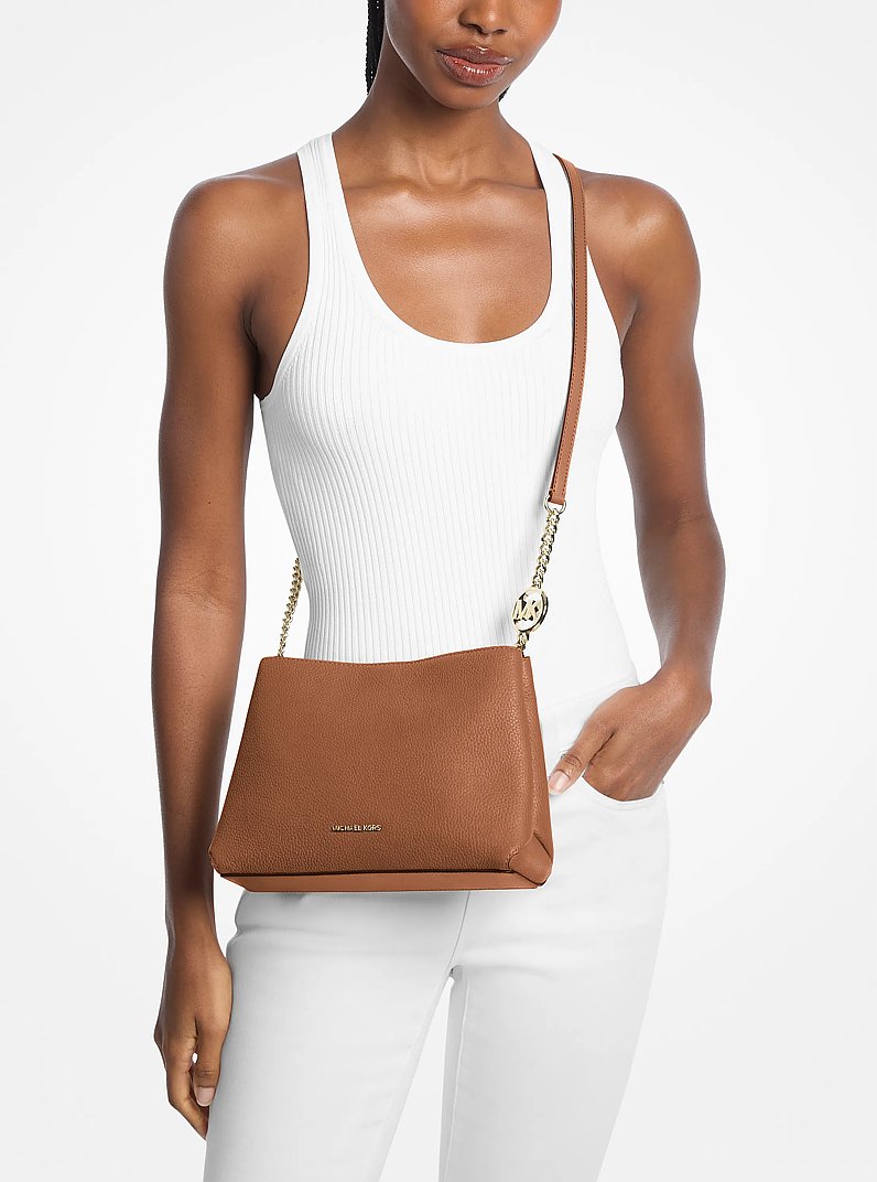 Christina Small Pebbled Leather Crossbody Bag in LUGGAGE | Michael Kors