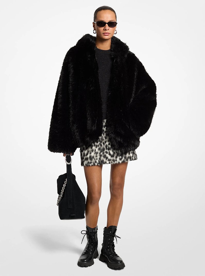 Oversized Faux Fur Jacket in BLACK | Michael Kors