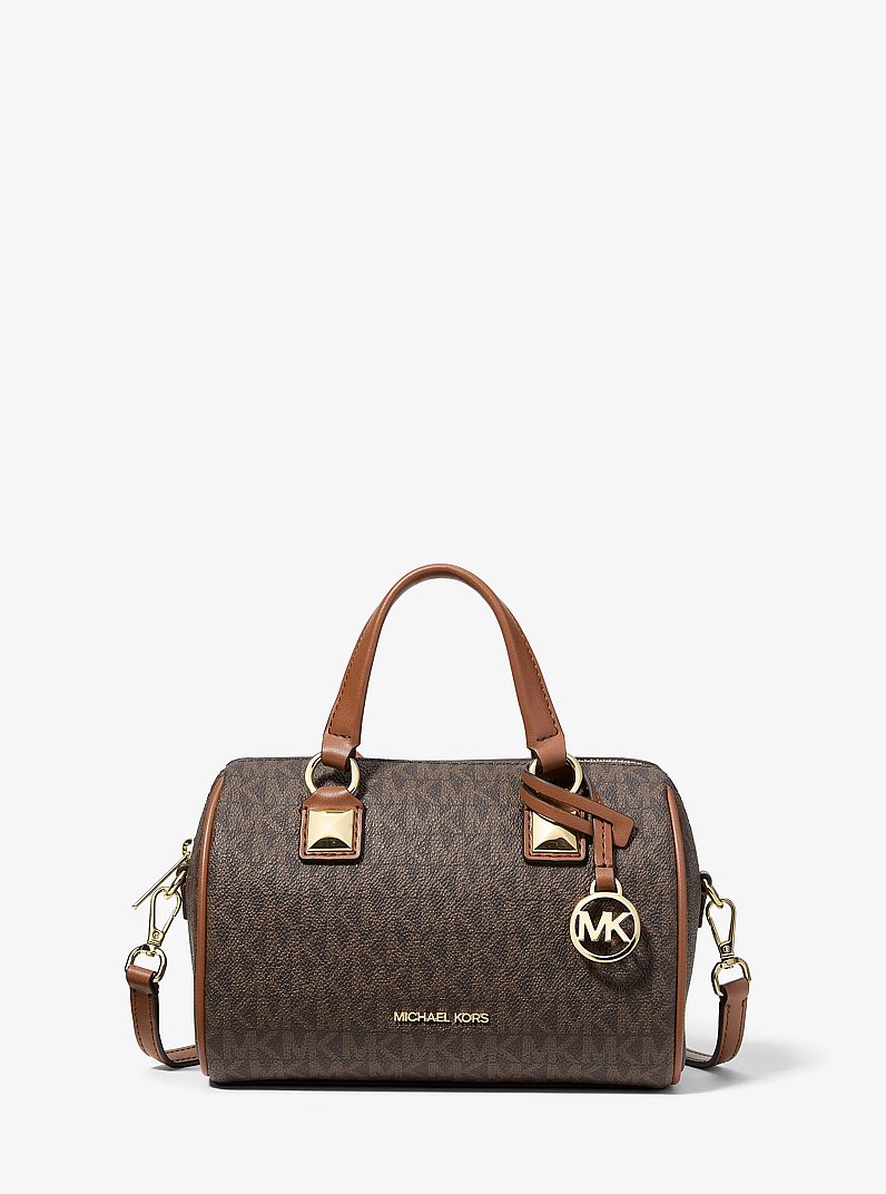 Grayson Small Signature Logo Duffel Crossbody Bag in BROWN | Michael Kors