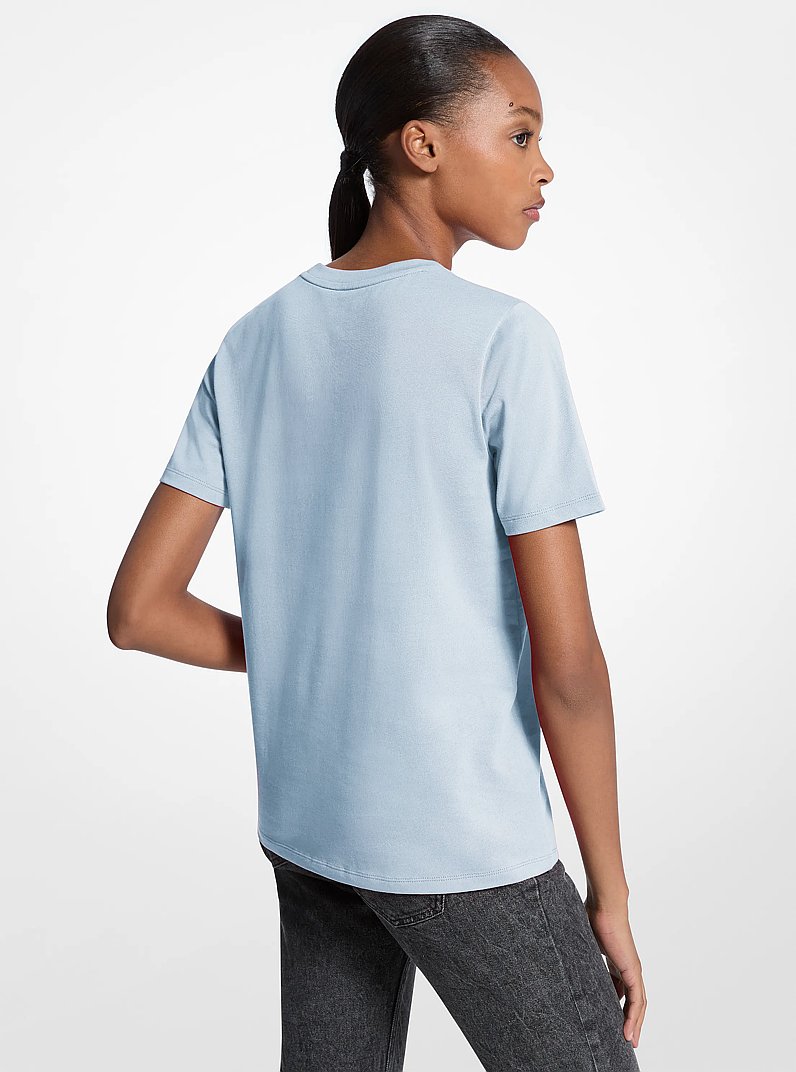 Sequined Logo Cotton T-Shirt in PASTEL BLUE | Michael Kors