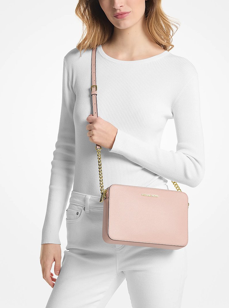 Jet Set Large Saffiano Leather Crossbody Bag in SOFT PINK | Michael Kors