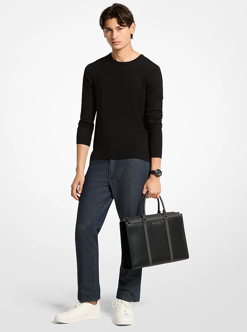 Cooper Pebbled Leather and Signature Logo Briefcase in BLACK | Michael Kors