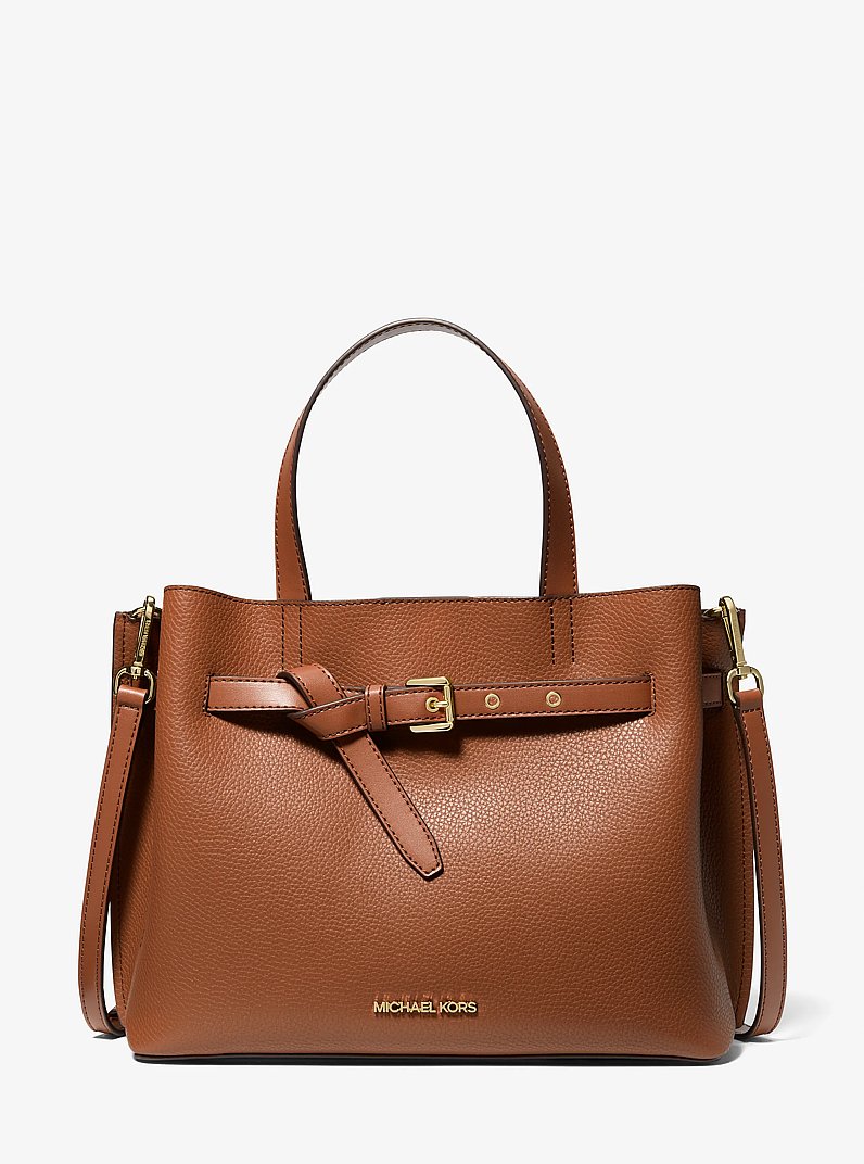 Emilia Large Pebbled Leather Satchel in LUGGAGE | Michael Kors