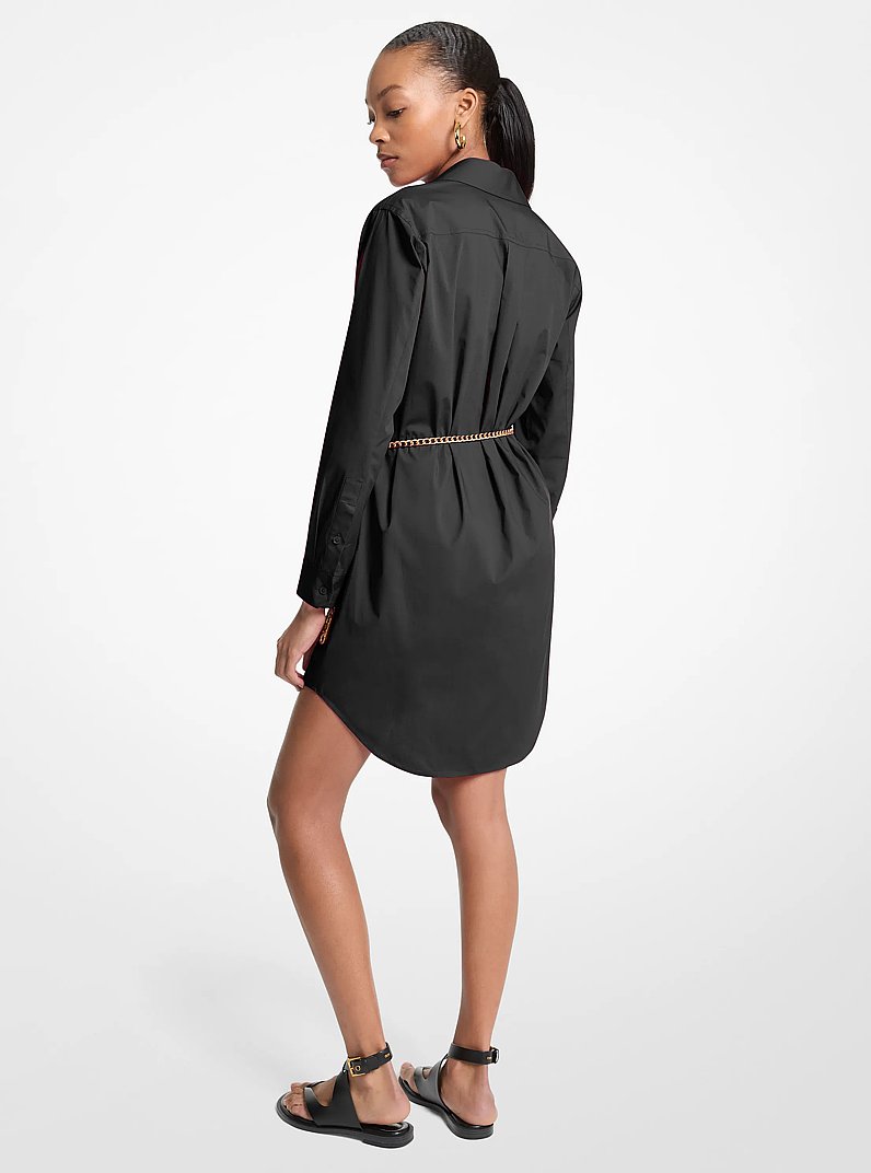 Abito chemisier in cotone stretch con cintura in NERO | Michael Kors