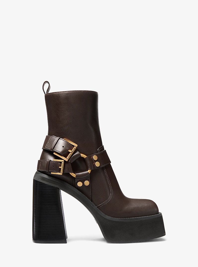 Crosby Leather Platform Moto Boot in CHOCOLATE | Michael Kors