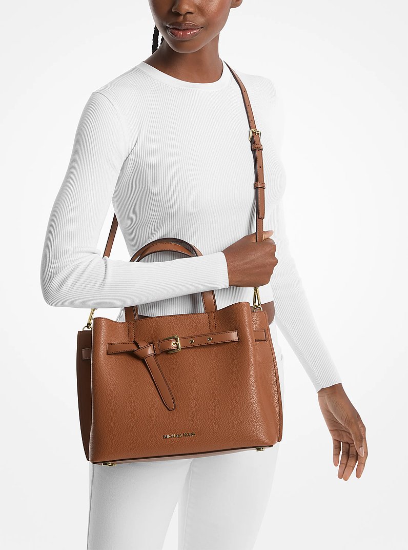 Emilia Large Pebbled Leather Satchel in LUGGAGE | Michael Kors