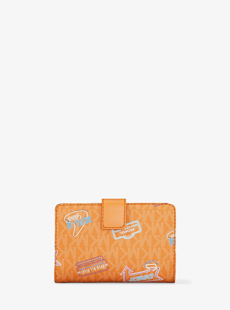 Jet Set Printed Signature Logo Bi-Fold Wallet in POP ORANGE | Michael Kors